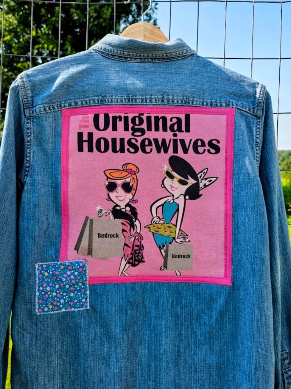 Upcycled The Original Housewives Betty and Wilma Denim Shirt S M - Picture 5 of 6